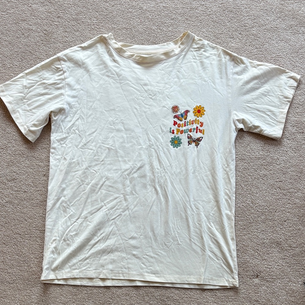 Graphic Tee with Colorful Flower & Butterfly Motif - Yellow